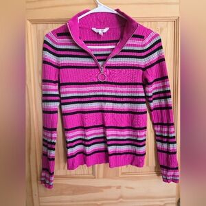 Pink Striped Zip-Up Sweater